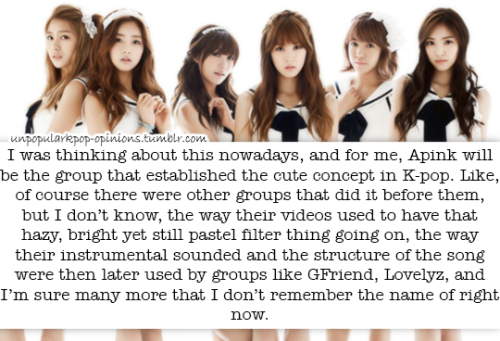 I was thinking about this nowadays, and for me apink will be the group that established the cute con