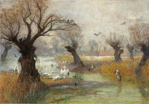 Pelicans on the Riverbank, Hugo Charlemont (1850-1939)