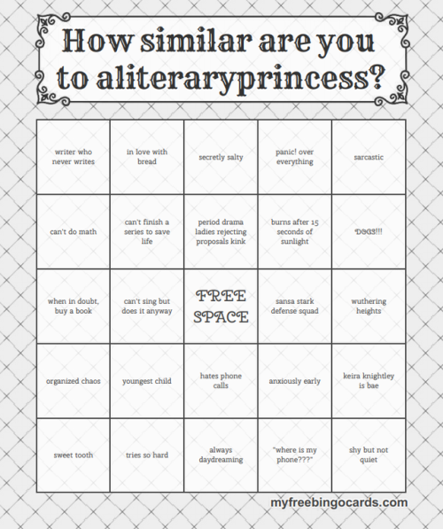 aliteraryprincess:These are honestly just so fun that I had to make my own haha.  Anyone care to pla