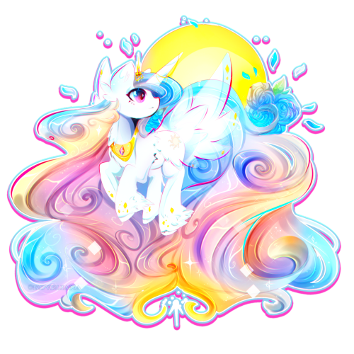 twilightsprinkle:Little Celestia by Koveliana So colorful~! <3