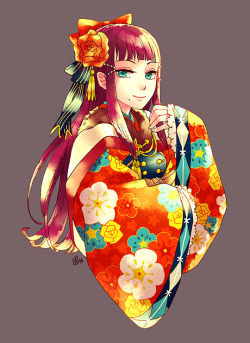 ladugard:  I felt like Dia would look really good in the taisho roman set so I wanted to try drawing it~  