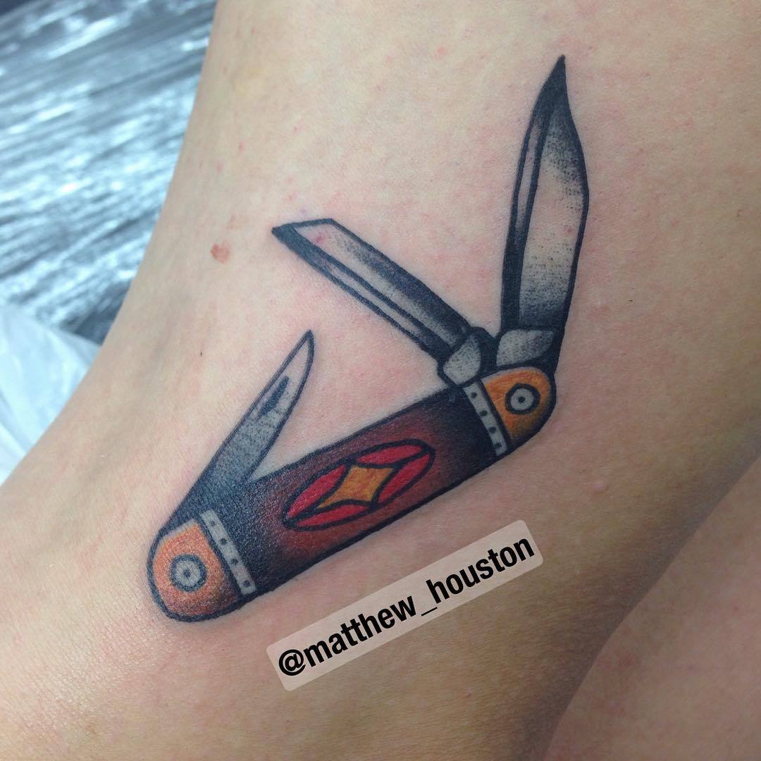 Swiss Army knife from a couple days ago Thank you for looking tattoo  tattoos traditionaltattoos brightandbold skinart oldlines  Instagram