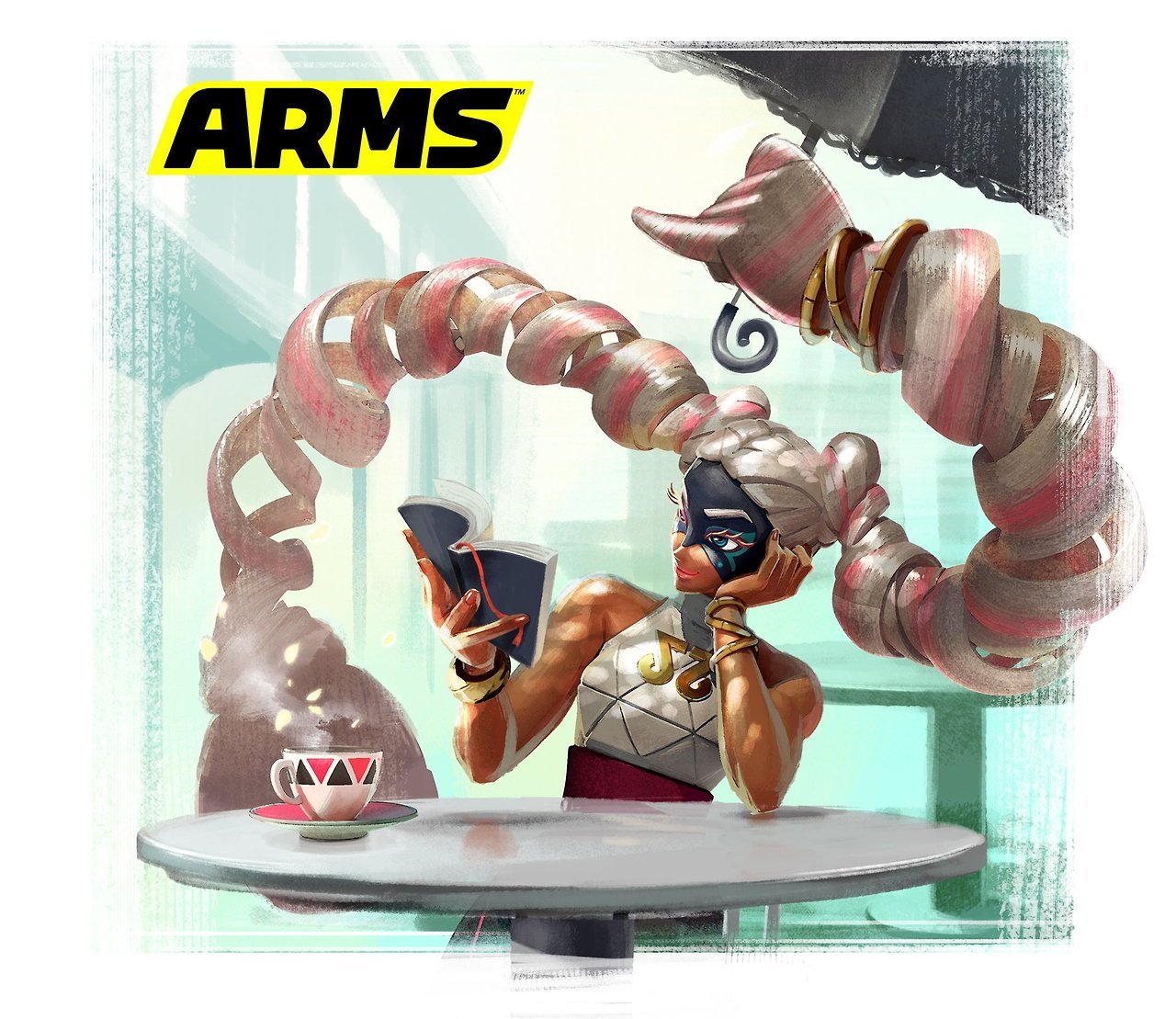 awyeaharms:From the ARMS twitter, Twintelle enjoys some reading at a cafe!