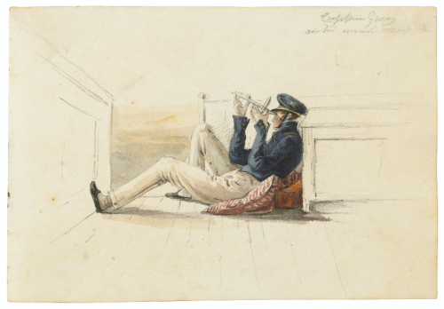 ltwilliammowett:Captain Grey (or a Lieutenant) taking noon, by Emily Eden a passenger aboard HMS Jup