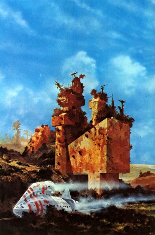 70sscifiart:  “Over the course of more than 1,000 covers, the Foss future gradually gained recognizable themes regardless of whose book they adorned. Massive tanks and robots commonly scavenged through decaying piles of machinery on brutalist alien