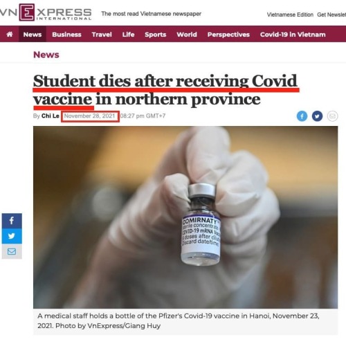 #Telegram #NessunaCorrelazione 28.11.21 - Vietnam 16 Pfizer ☠️💉
Uno studente è morto pochi giorni dopo aver ricevuto il vaccino covid Pfizer bit.ly/3IjKpWy
Entra nella Chat di Nessuna...
