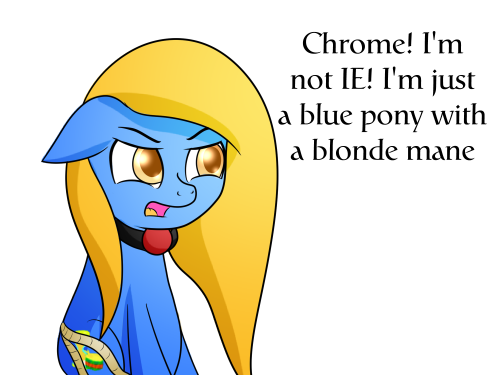 ask-googlechrome:This one took me a while to finish. +1 internet if you get the James Bond reference. Also Chrome doesn’t know how to tie proper knots.Featuring the Time Mistress (originally was going to be Orange Juice Pony but she closed her blog)and