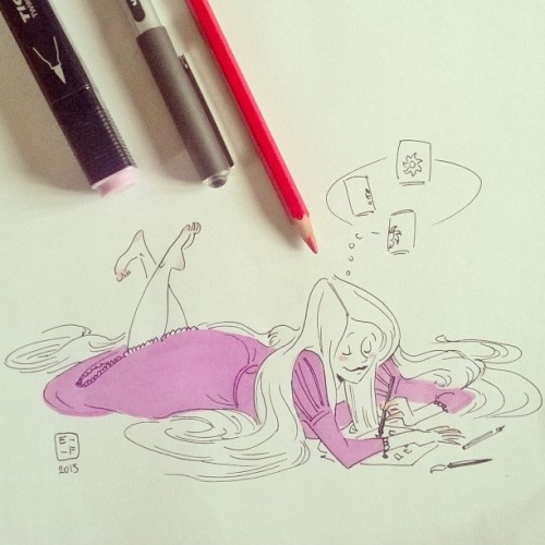 Trying to catch up again! #inktober day 14 ~Rapunzel~ #inktober2015 #inktagram #ink #pink #rapunzel 