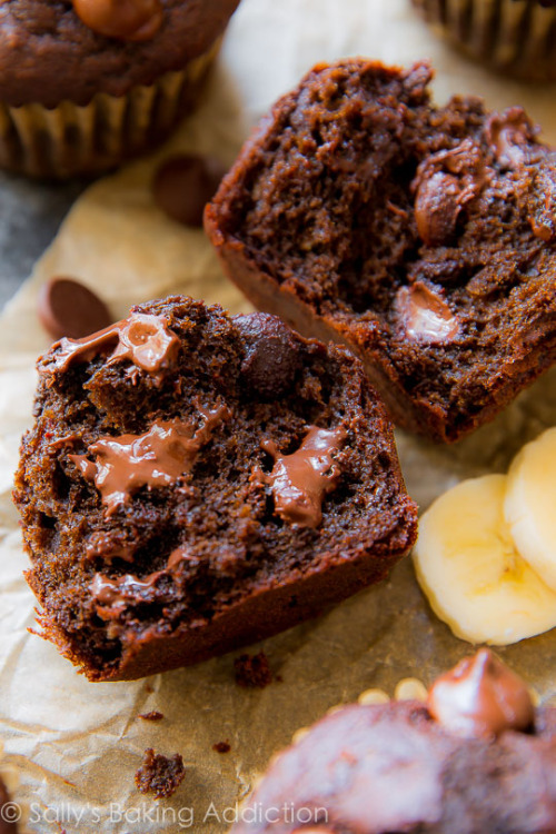 Wholewheat double chocolate banana muffins
