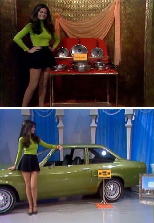 dollsofthe1960s:Price is Right’s “Barkers Beauties” Outfit Appreciation Post: Anitra Ford (Actress and Model) and Janice Pennington (Playboy magazine’s Playmate of the Month for the May 1971 issue).