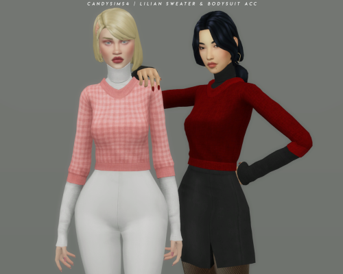 candysims4:candysims4:LILIAN SWEATER &amp; BODYSUIT ACCA cute combo with a sweater and a bodysuit in