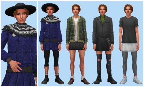 By request. Some skirts and dresses for male Sims. Set 1 -01: * Hair / Top / Skirt / Shoes (Spa Day)