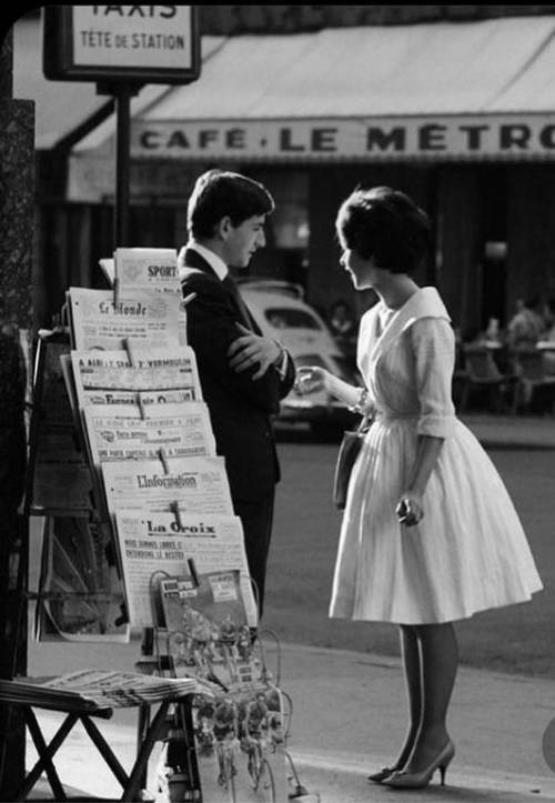 Paris, 1950’s. That dress is stunning. Check this blog!