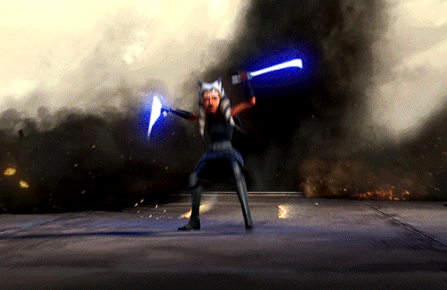 userjen:Ahsoka Tano wielding two lightsabers in Star Wars: The Clone Wars and Star Wars Rebels