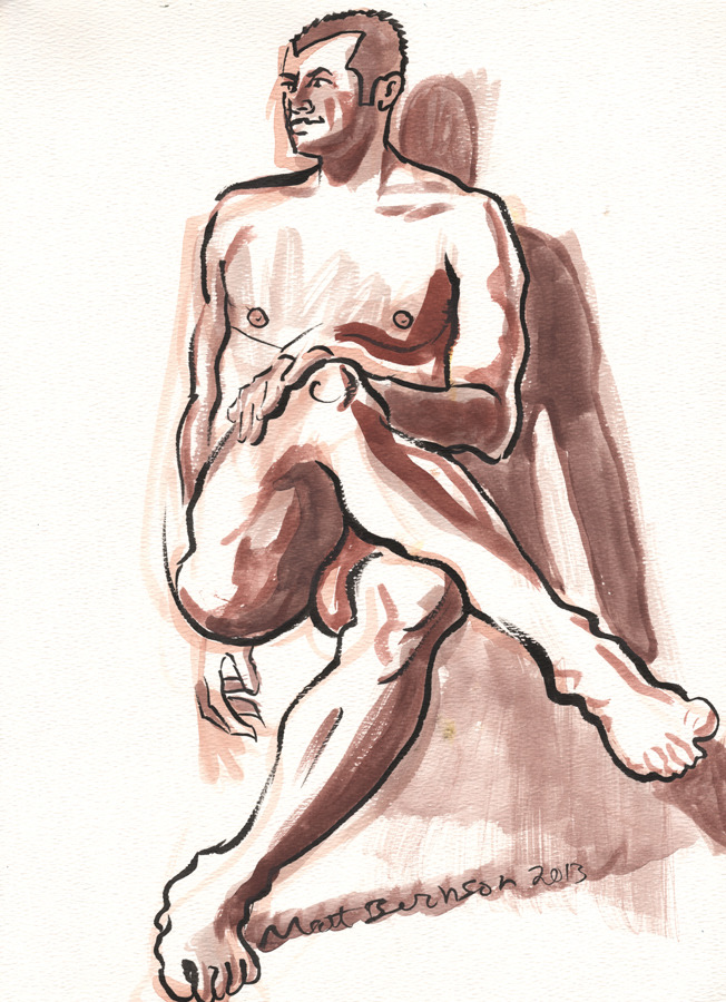 11x14&quot; ink/watercolor/graphite on paper. Model: Tom Art by Matt Bernson
