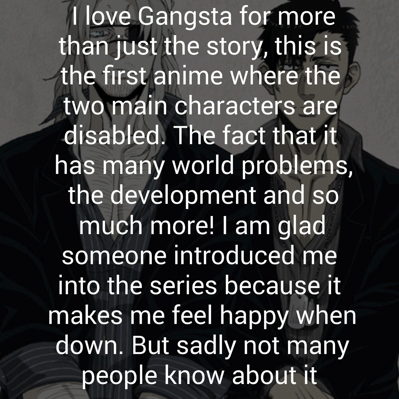 animeconfessionss:  “I love Gangsta for more than just the story, this is the first