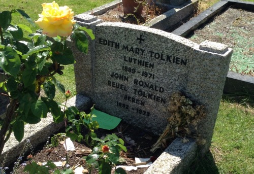 Many notes left on Tolkien’s grave near Oxford, including mine. 201406211533