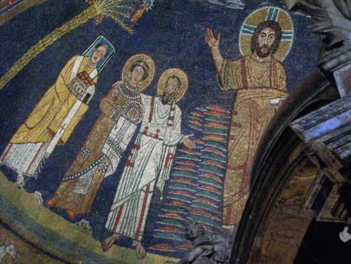 Byzantine Mosaics of Santa Prassede apse in Rome. The artwork was ordered by pope Paschal (817-824) 