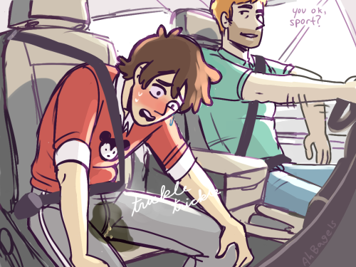 ah-bagels: in which Michael didn’t want to ask for a stop so early in the car ride. And Mark might’ve been perfectly aware the whole time how desperate he was. (dont ask why i decided to challenge myself with car interior when this was meant to be