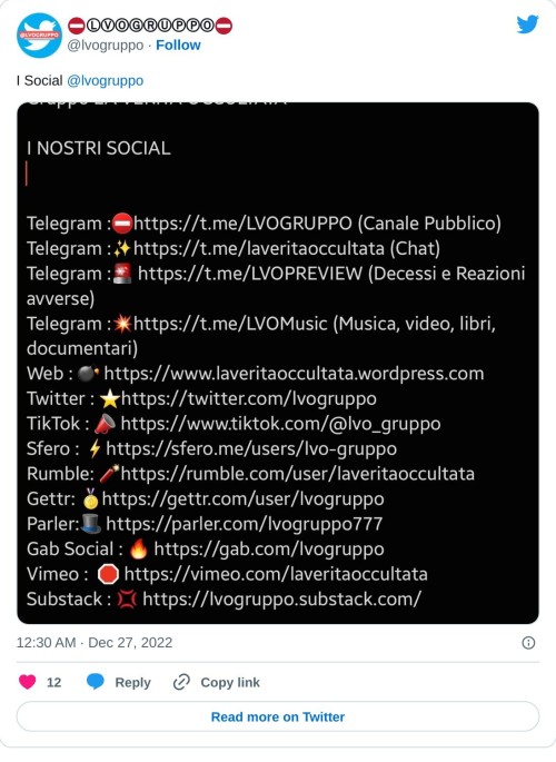 I Social @lvogruppo pic.twitter.com/RnfSXtjITH  — ⛔️ⓁⓋⓄⒼⓇⓊⓅⓅⓄ⛔️ (@lvogruppo) December 27, 2022