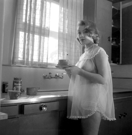 Coffee and cigarettes with the gorgeous Judy Crowder (aka Lili Kardell), late 1950s…you know,