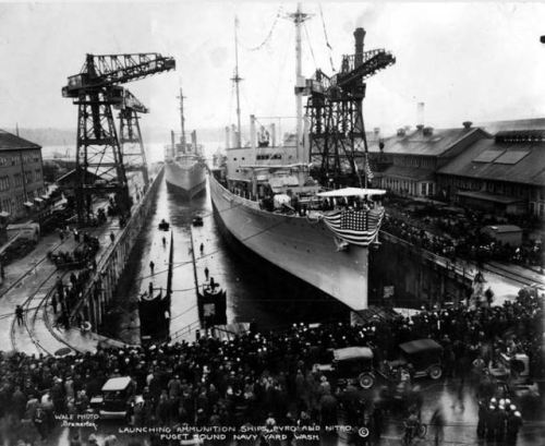 Launching ammunition ships, Pyro and Nitro, Puget Sound Navy Yard, 1919