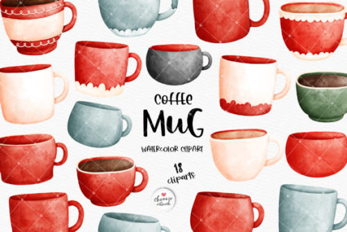 Watercolor Mug Cup Clipart Graphic by Chonnieartwork File format:– 18 PNG with transparent bac