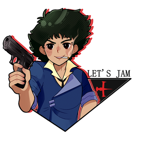 ottermelonart: full reveal of my revamped cowboy bebop sticker set of spike and faye // see my old d
