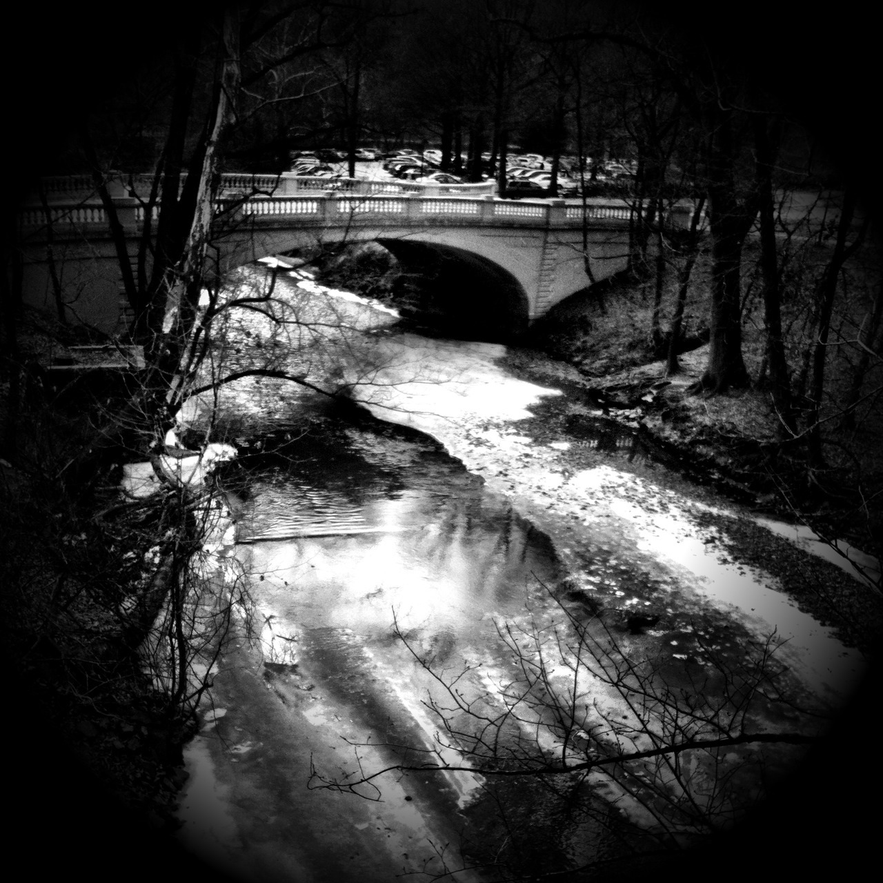 Water under the bridge on a frozen day.