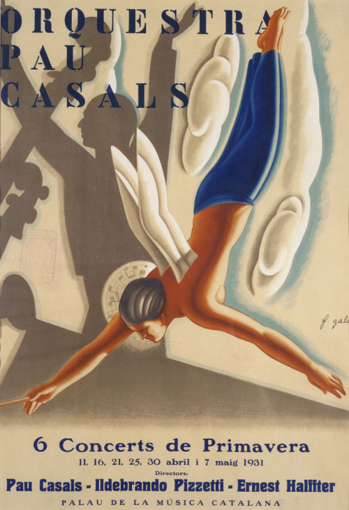 Francesc d'Assís Galí, poster illustration for Orchestra Pau Casals / Pablo Casals, 1931. Spain. Via