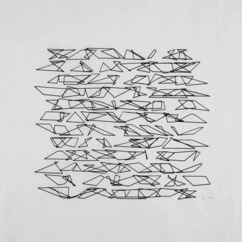 notationnotes:  Vera Molnar :: 144 Trapèzes // First computer graphics  A series of 16 variations showing the progressive deformation of 144 trapeziums from a stage where the deformation is nearly invisible to the stage of the decompostion of the
