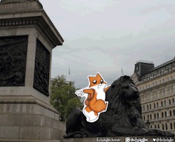 dailyskyfox:  First stop is Trafalgar Square! There’s IRON LIONS there! 8D   —————————————————————————————— Support the little Skyfox on Patreon!  Stahp dryhumping lion statues, silly fox &gt;w&gt;Sorry,