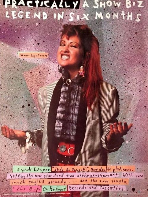 vintagesalt:Cyndi Lauper  “She Bop” rare promo poster ad || 1984