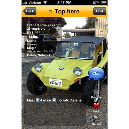 thischarmingdenis:  A racist car. #grindr
