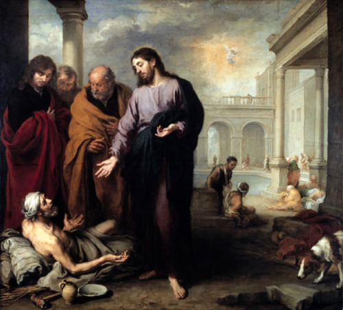 bartolome-esteban-murillo: Christ at the Pool of Bethesda, 1670, Bartolome Esteban MurilloMedium: oi