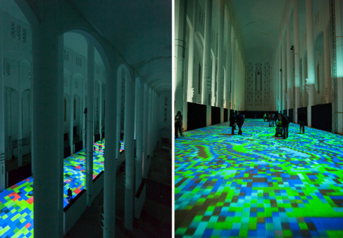 archiemcphee:  For a public installation entitled Magic Carpets 2014, French artist Miguel Chevalier transformed the floor of the Sacré Coeur cathedral in Casablanca, Morocco into an interactive psychedelic light show choreographed to music by Michel