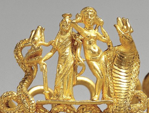 ancientpeoples:   Gold Bracelet with Deities Representing Fertility and Good Fortune Romano-Egyptian, 1st century B.C.–A.D. 1st century  Powerful talismans of fertility and good destiny are woven into this  rich golden composition. The bodies of two