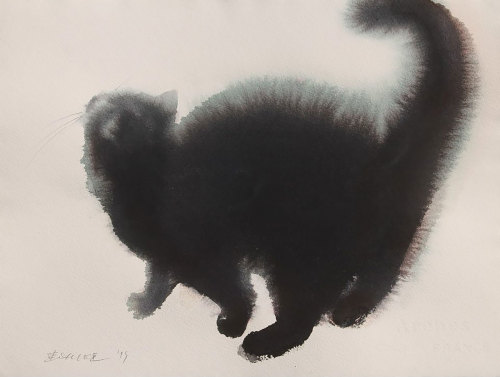 asylum-art: Spooky Watercolor And Ink Cats Flowing Onto Canvas By Endre Penovác                Artis
