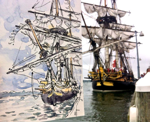 thistleburr:Another painting of L’Hermione’s bow. Painted in Greenport NY during the Tall Ships Amer