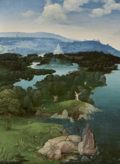  Joachim Patinir [Flemish. c. 1480 - 1524]Landscape with Charon Crossing the Styx. Detail. c. 1515 -