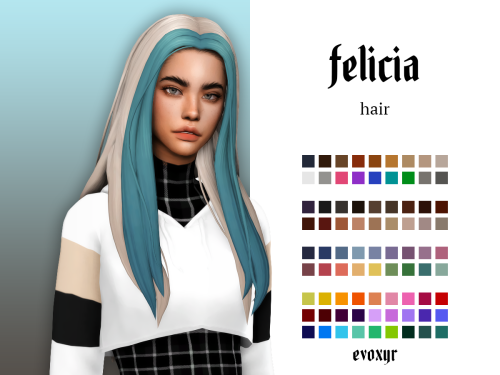 evoxyr: felicia hair ☽  modelled by one of @oliveandoak​‘s lovely sims &lt;3☽  compatible with my e