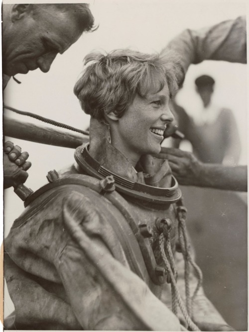 Amelia Earhart deep sea diving near Block Island of the coast of Rhode Island. July 25, 1929.