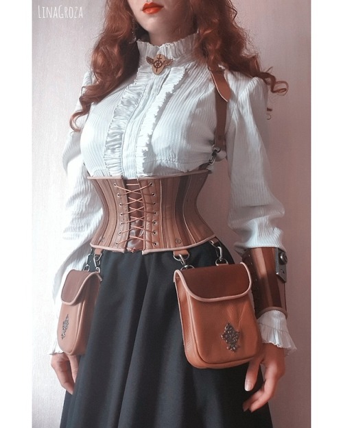 My new work!Leather corset and accessories for LARP in Steampunk style, LARP based on Girl Genius un