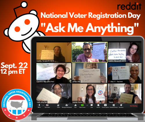 The WHOLE #NationalVoterRegistrationDay team will be answering YOUR questions live in our 12pmET @Re