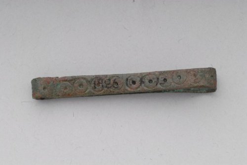 Copper alloy tweezers (Anglo-Saxon, 500s), found in Barham (Suffolk,England).  They are decorated on