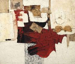blastedheath:  Alberto Burri (Italian, 1915-1995), Muffa, 1952. Oil and fabric on canvas, 56.5 x 66 cm.  muffa (it) = mould, mildew