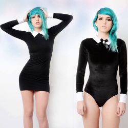 veraeyecandy:  Addams Dress + Black Velvet Collar Bodysuit 🌙💙  WE SHIP WORLDWIDE. FREE U.S. SHIPPING ALWAYS!  SHOP : www.VERASEYECANDY.com