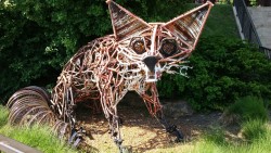 determinedtomato:  i was at the park by the river and there’s this cool fox sculpture made out of bicycle parts!! there was also a huge stack of picnic tables next to where some people were playing volleyball. still haven’t figured out how they got