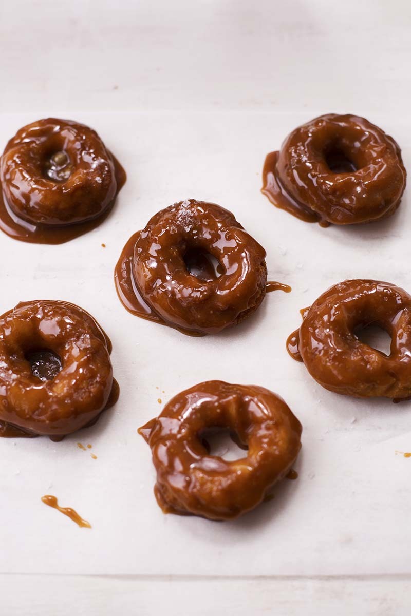 sweetoothgirl:    Old Fashioned Doughnuts With Salted Caramel Glaze  