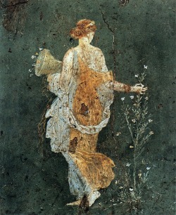 zoeflake:illustratus:Flora, woman picking flowers with a cornucopia in the ruins of Pompeii  